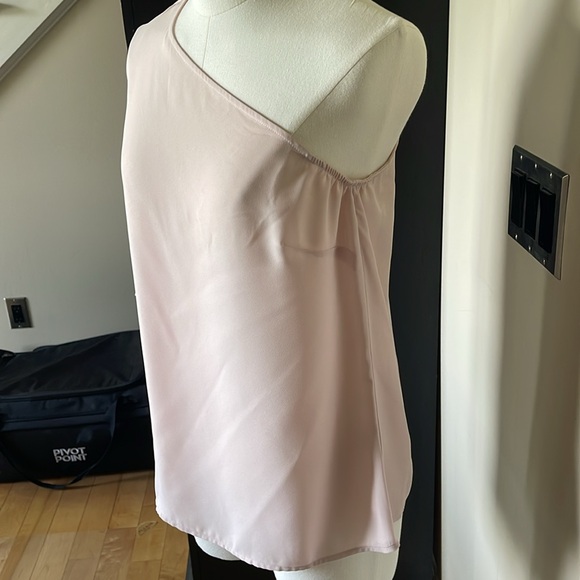 One shoulder blouse with a tiered flutter sleeve. Light pink. Size small. - Picture 4 of 8